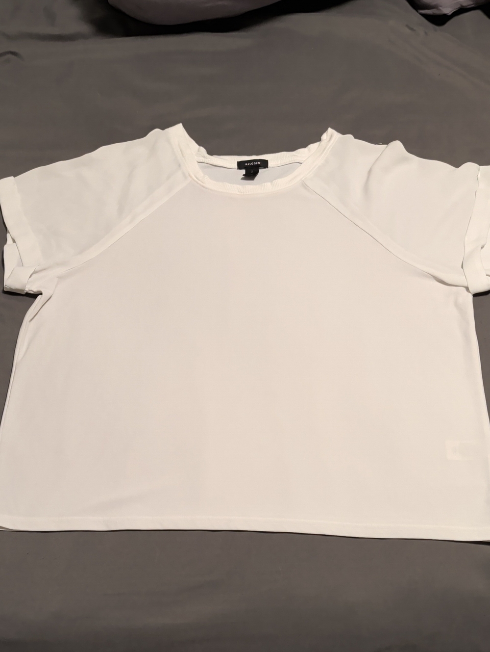 Halogen Mixed Media White Short Sleeve Crewneck Top - Relaxed Fit